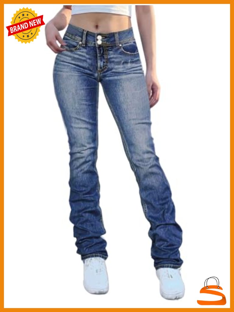 High Waist Boot Cut Jeans Tummy Control Straight Flare Denim Pants